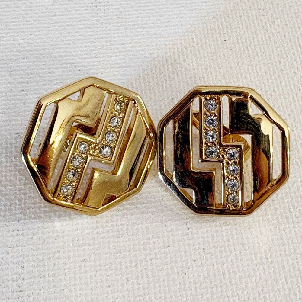 Avon Anniversary 1886-1986 Octagon Crystal Pave Designer Earrings Jewelry